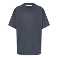Men's Off-White Stripe Printing Short Sleeve Loose Fit Navy Blue T-Shirt OMAA038S22JER0024646