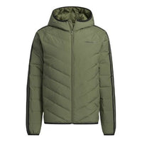 Men's adidas neo 3s Lw Down Jk Stay Warm Sports Hooded Down Jacket Dark Olive Green H45255