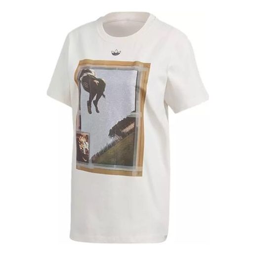 (WMNS) adidas originals Graphic Chork Pattern Printing Short Sleeve White FM4340