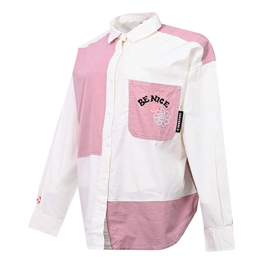 (WMNS) Converse Flowers Small Logo Colorblock Long Sleeves White Pink Shirt 10022971-A01