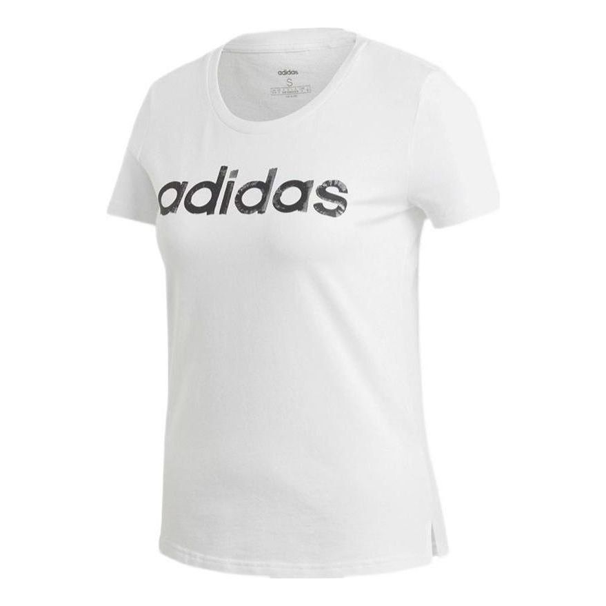 (WMNS) adidas Brush Effect Logo Graphic T-Shirt 'White Black' EI4559