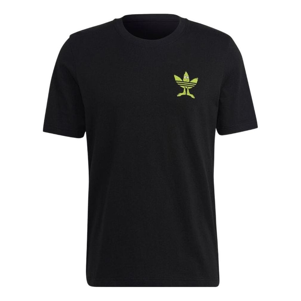 Men's adidas Logo Printing Round Neck Sports Short Sleeve Japanese Version Black T-Shirt HM2493