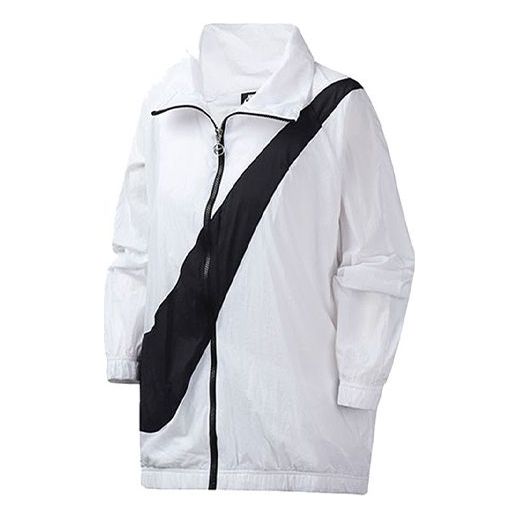 (WMNS) Nike Large swoosh Zipper Windbreaker White CV8659-100