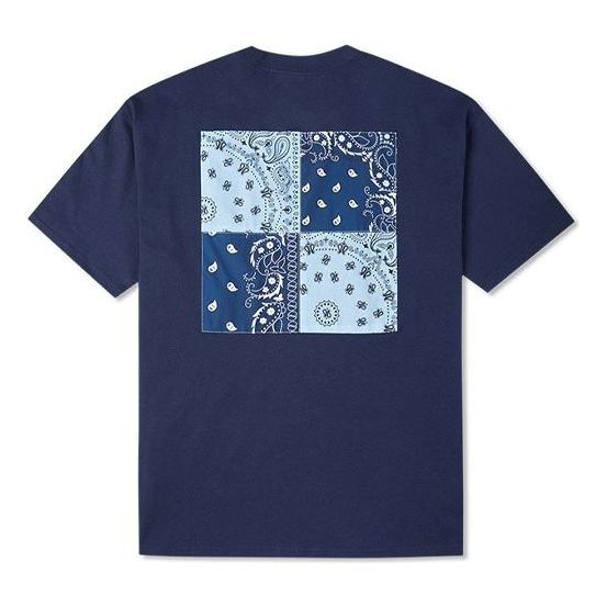 Converse Contrasting Colors cashew Loose Round Neck Short Sleeve Couple Style Blue 10023154-A03