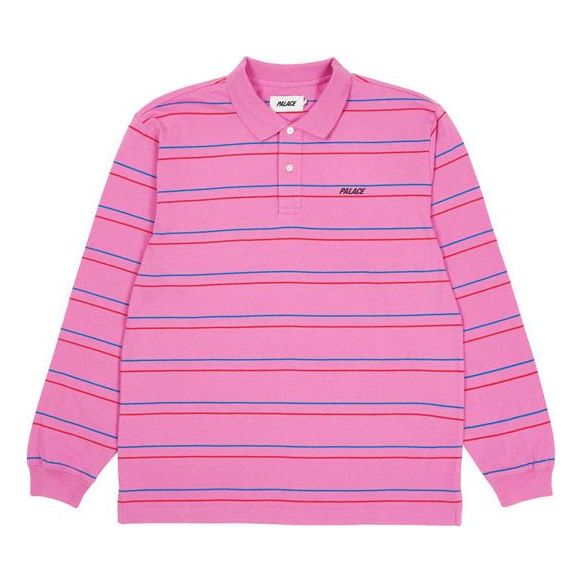 PALACE Stripe Loose Long Sleeves Polo Shirt Unisex Pink P20ES103