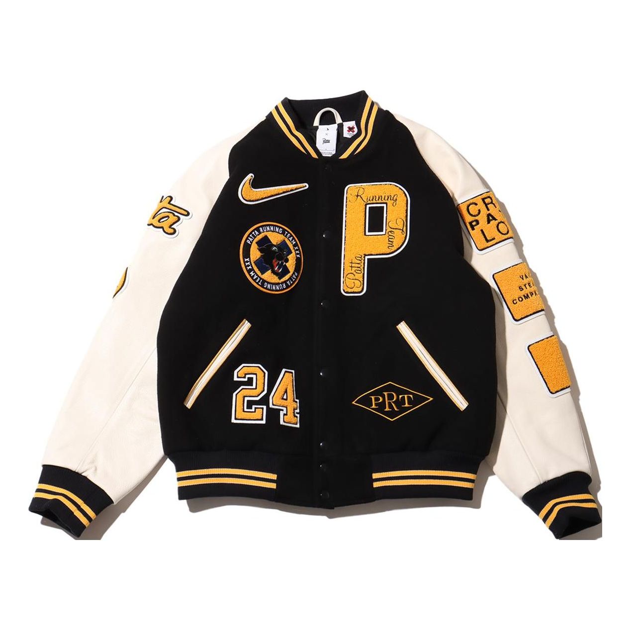 Nike x Patta Running Team Varsity Jacket (Asia Sizing) 'Black Yellow' FJ3107-010