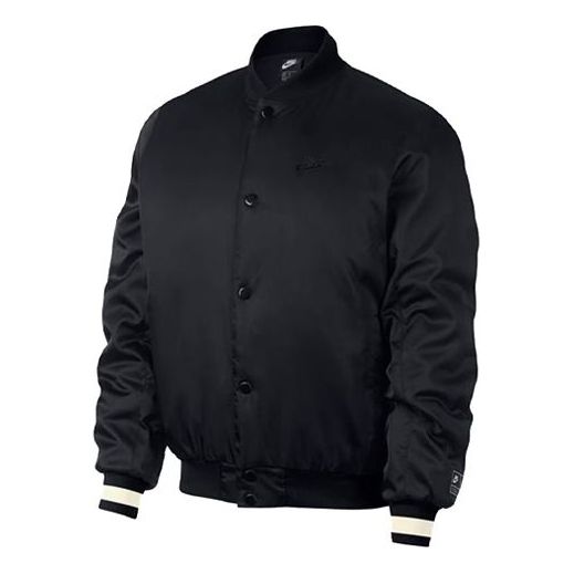 Men's Nike Air Solid Color Logo Woven Sports Baseball Jacket Black AR1838-010