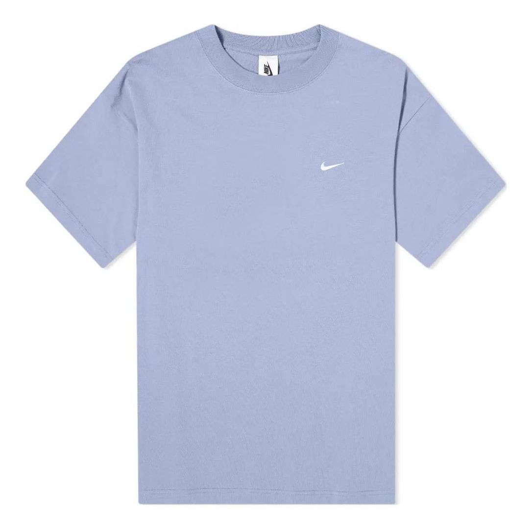 Nike Solo Swoosh Small Label Logo Solid Color Sports Round Neck Short Sleeve Blue CV0559-512