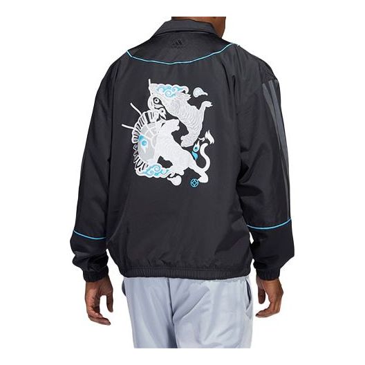 adidas Yot Trae Jacket Printing Pattern lapel Sports Black HB5472