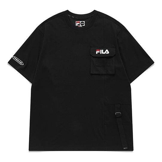 Men's FILA FUSION Round Neck Short Sleeve Dark Black T-Shirt T11M123106A-BK