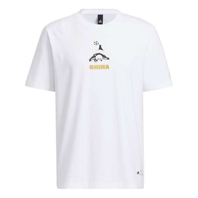 Men's adidas Panda Printing Round Neck Short Sleeve White T-Shirt HS4397