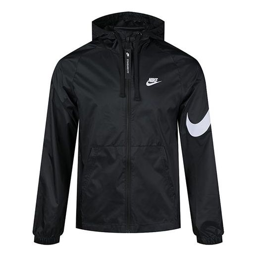 Nike Sportswear Swoosh Full-length zipper Cardigan Hooded Jacket Black CJ5640-010