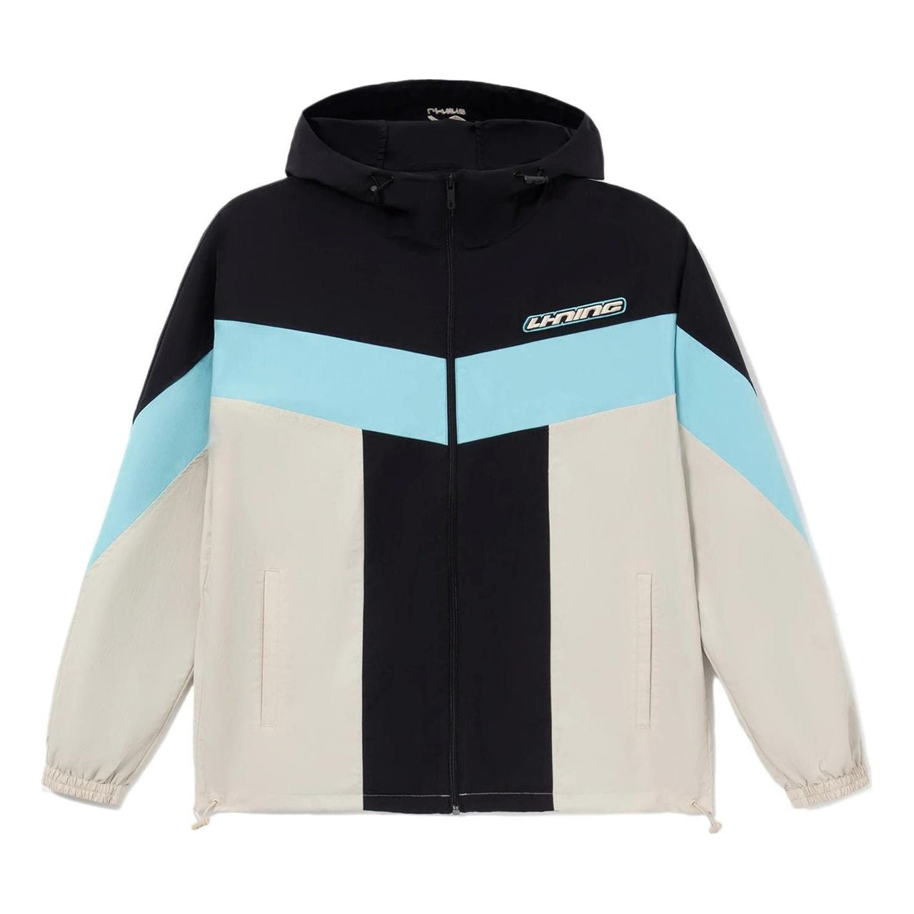 Li-Ning Logo Color Block Full Zip Hooded Jacket 'Black Oatmeal' AFDS033-5