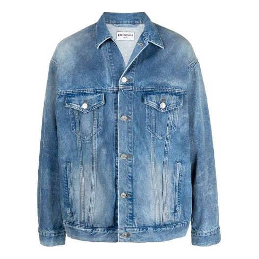 Balenciaga BB Sprayed Denim Jacket Large Fit 'Electric Blue Fuchsia' 678354TCW030406