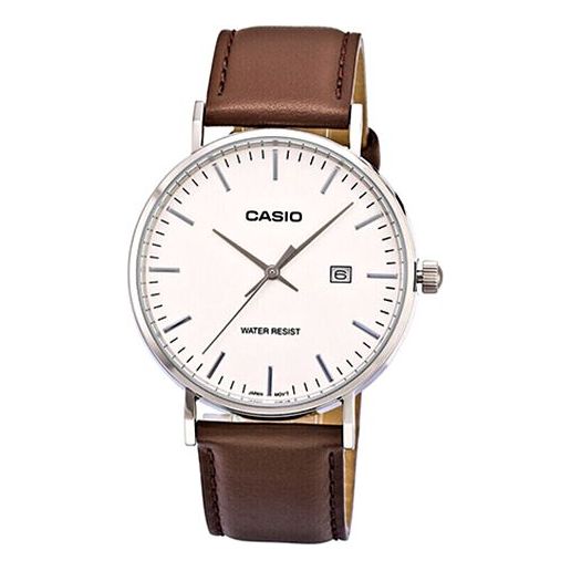 CASIO Waterproof Quartz White DialBrown Strap Mens WhiteBrown Analog MTH-1060L-7APF