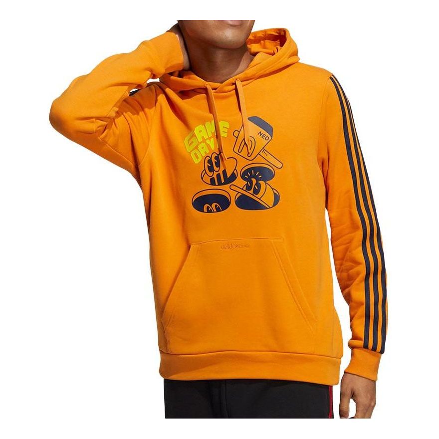 Men's adidas neo Cartoon Alphabet Printing Stripe Pattern Yellow HA2250