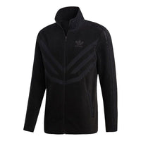 Men's adidas originals Pfleece Trktop Sports Logo Casual Suede Stay Warm Stand Collar Jacket Black EC3675