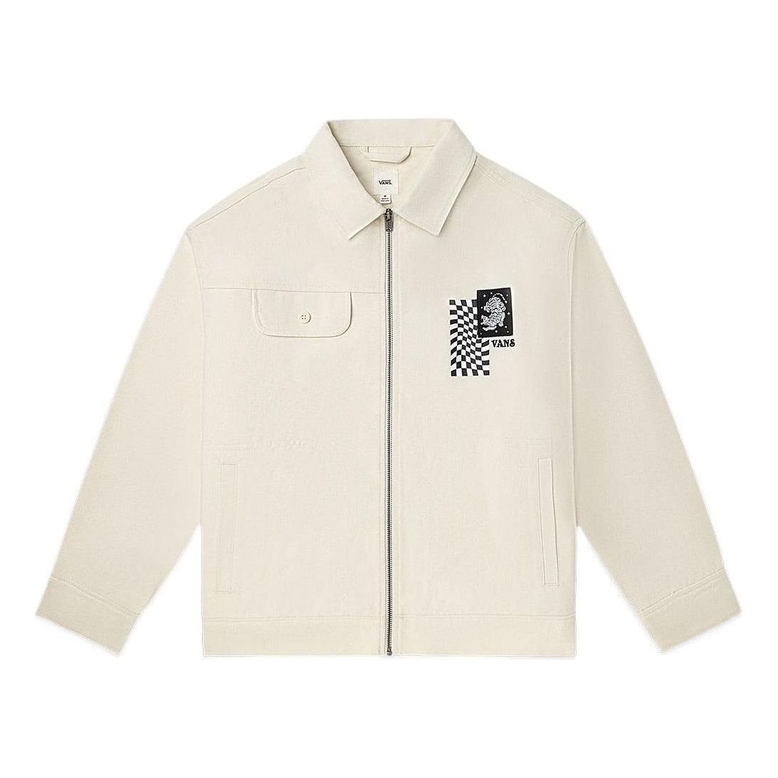Vans Printing Embroidered lapel Zipper Long Sleeves Jacket Unisex White VN0A7Q193KS