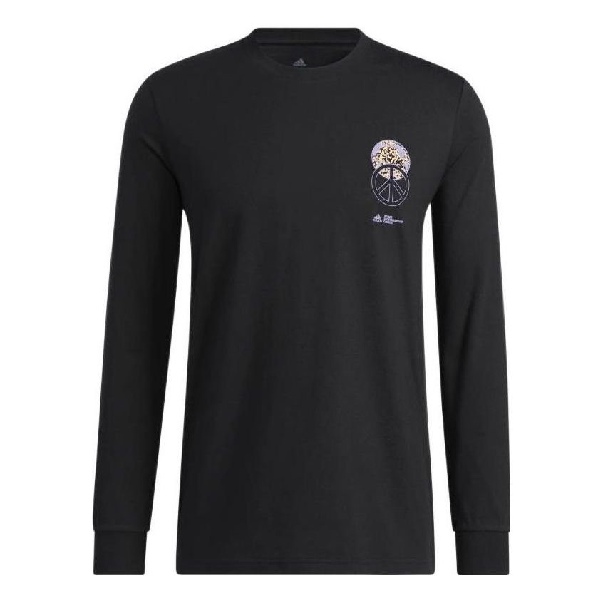 Men's adidas Back Alphabet Printing Cotton Knit Round Neck Pullover Long Sleeves Black T-Shirt HC7567