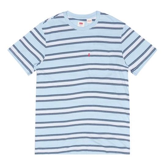 Men's Levis Loose Round Neck Stripe Short Sleeve Blue T-Shirt 29813-0102