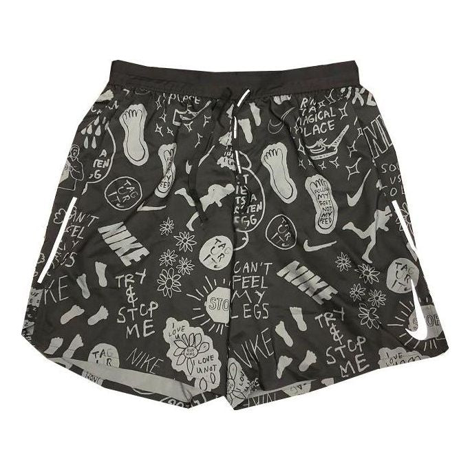 Nike Full Print Pattern Casual Sports Straight Running Shorts Men's Black AT7808-010