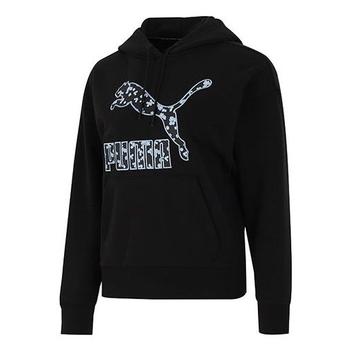 (WMNS) PUMA Logo Floral Graphic Hoodie 'Black' 533214-01