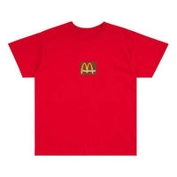 Men's Travis Scott x McDonalds Sesame III Crossover Chest Printing Round Neck Short Sleeve Red T-Shirt CJMDSS13