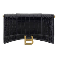 (WMNS) Balenciaga Hourglass Wallet On Chain Crocodile Embossed 'Black' 6560501LRGM1000