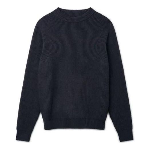 Men's Nike ESC Mens Sweater Solid Color Minimalistic Round Neck Long Sleeves Wool Sweater Navy Blue DC1008-414