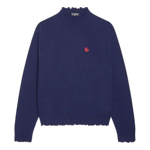 Balenciaga Double B Highneck Wool Knit Sweater 'Blue' 682010T16274011