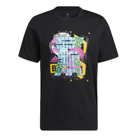 adidas Dame Avatar Bye Lillard Basketball Sports Cartoon Printing Loose Round Neck Short Sleeve Black GP3432