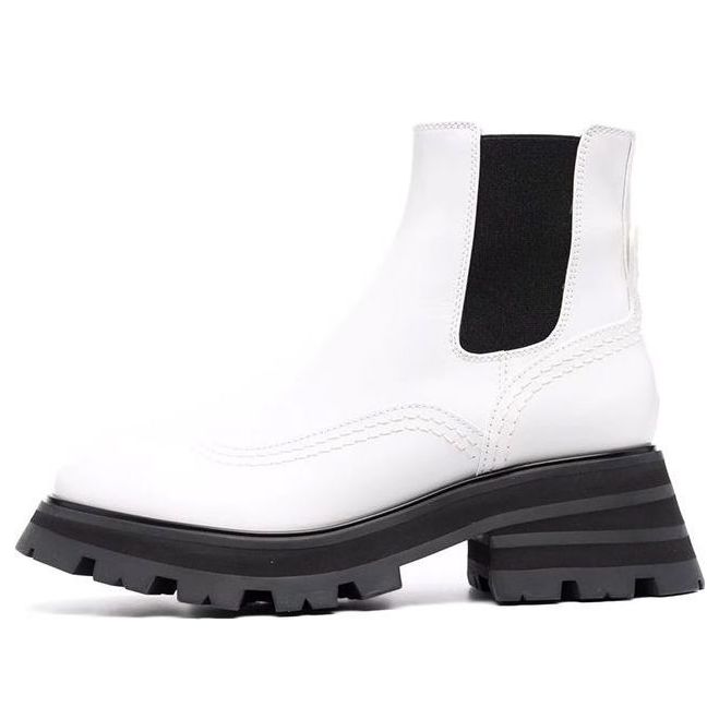 (WMNS) Alexander McQueen Leather Chelsea Ankle Boots 'White Black' 666368WHZ849360