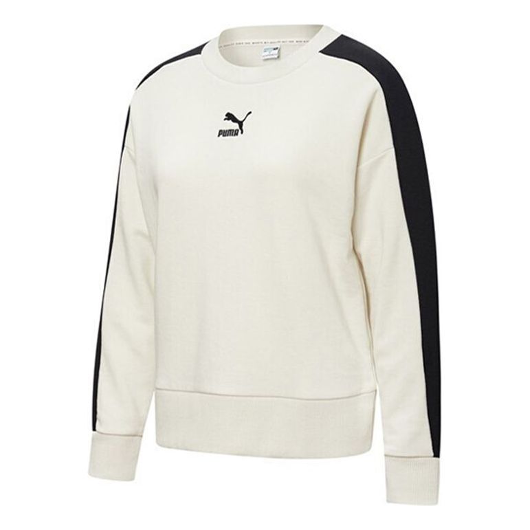 (WMNS) PUMA Classics T7 Crewneck Sweatshirt 'White Black' 599226-05