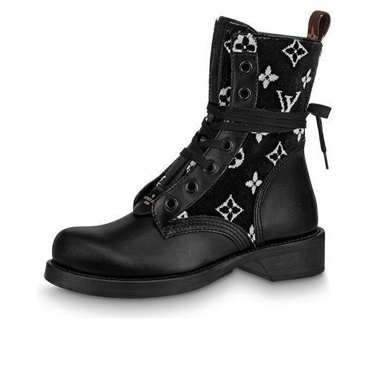(WMNS) LOUIS VUITTON Metropolis Flat Ranger Boots 'Black with White Monogram' 1A95Z4