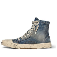 Balenciaga Paris High Top Sneakers 'Blue Destroyed Denim and Rubber' 688752W3RCL4090