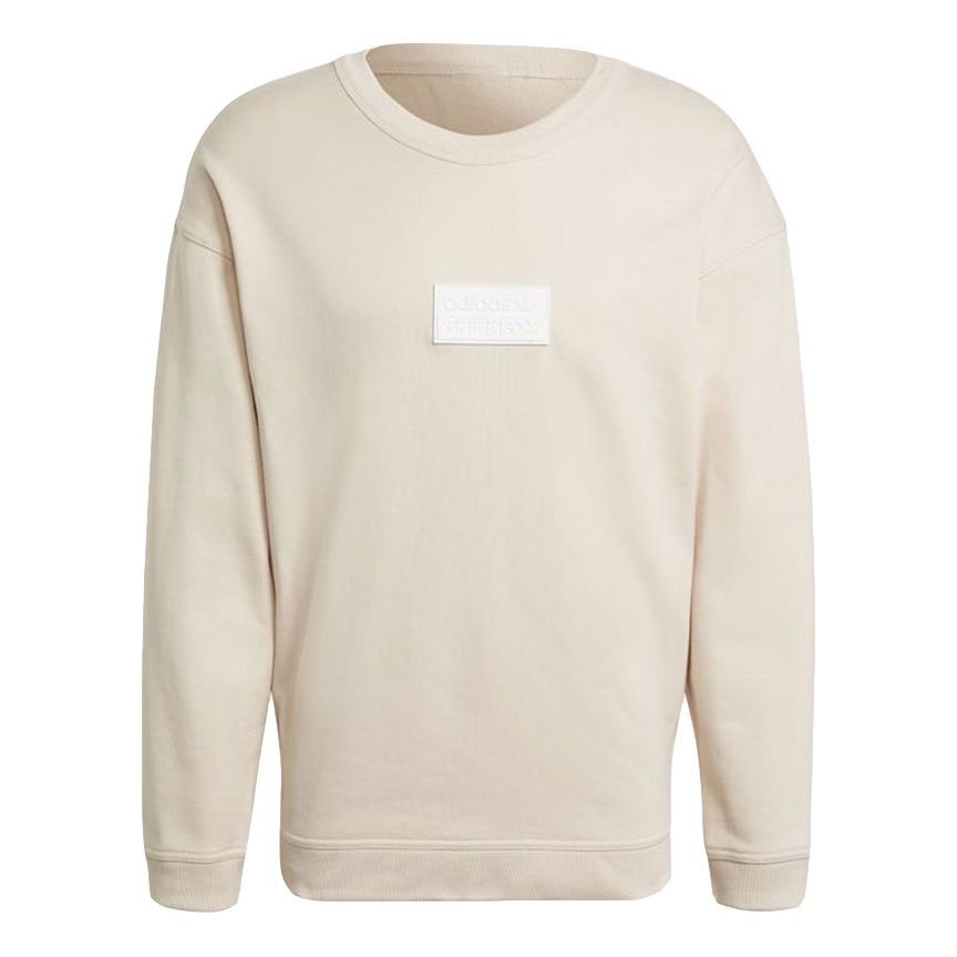 Men's adidas originals Silicon Crew Logo Label Sports Round Neck Pullover Creamy White GN3290