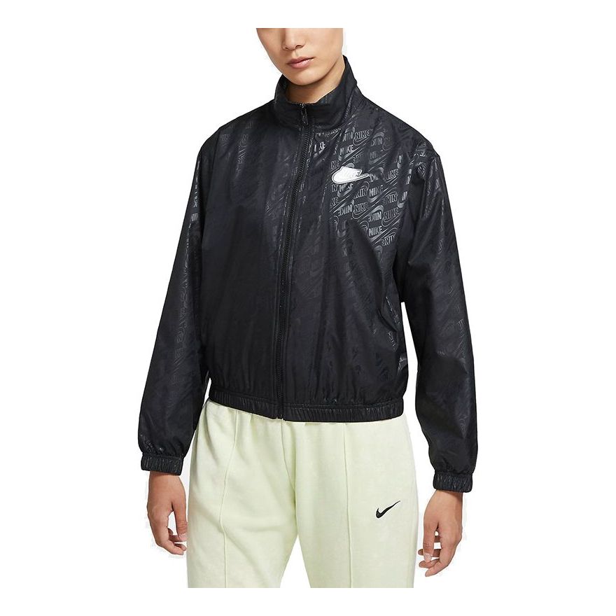 (WMNS) Nike Sportswear Full Print Logo Loose Sports Woven Jacket Black DD5787-010