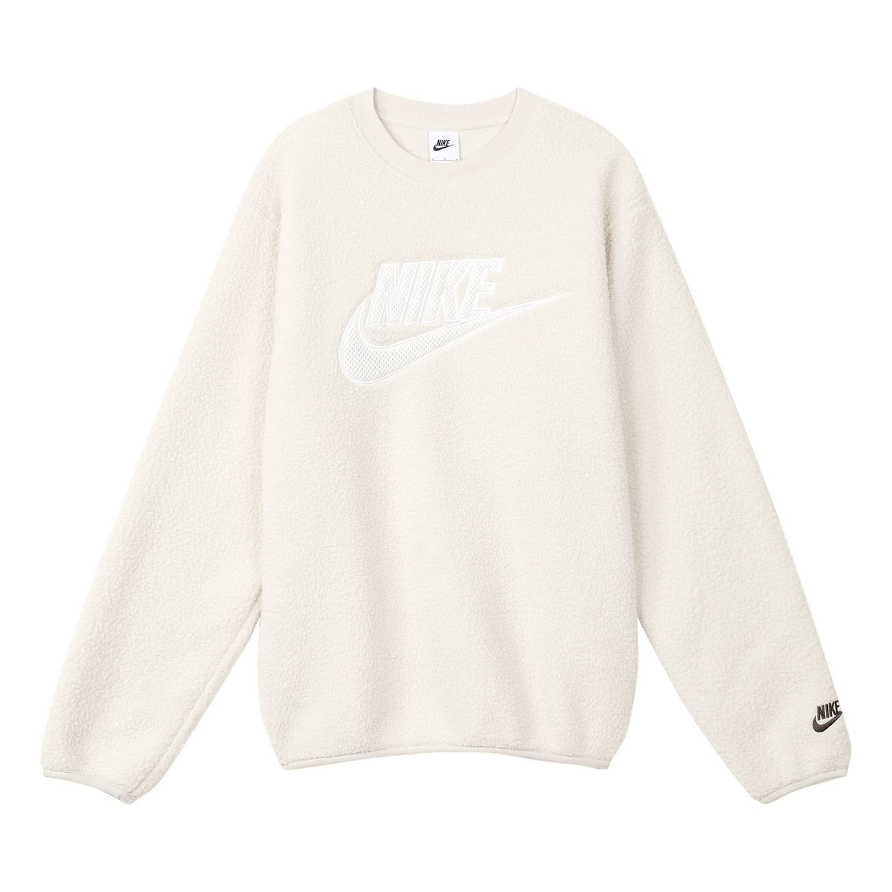 Men's Nike Logo Embroidered Loose Suede Round Neck Pullover Beige DD5018-072