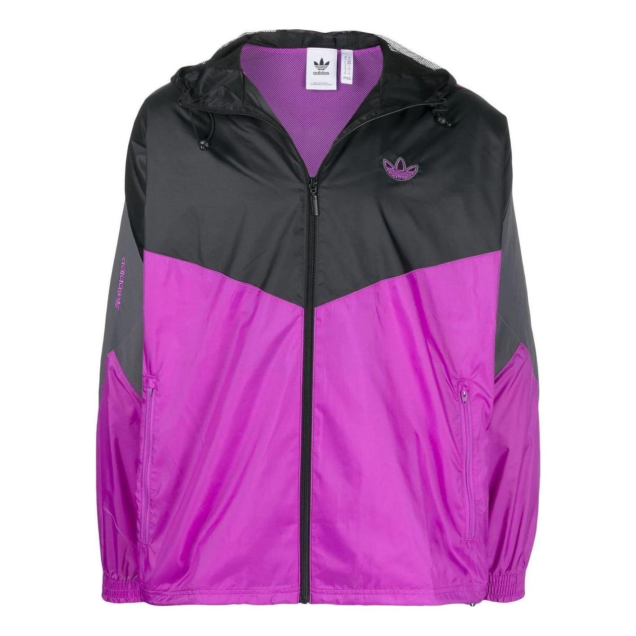Men's adidas originals Logo Embroidered Zipper Drawstring Hooded Purple Windbreaker HE4711