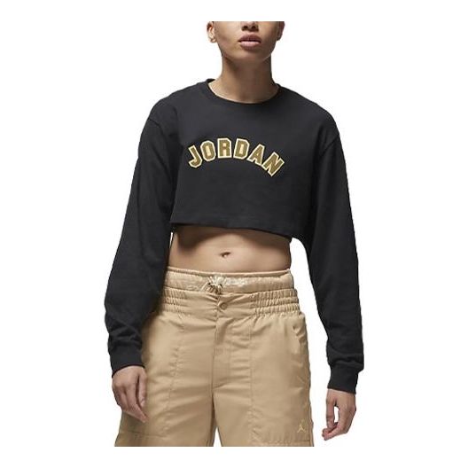 (WMNS) Air Jordan Super Crop Long-Sleeve Graphic T-Shirt 'Black' FD0107-010