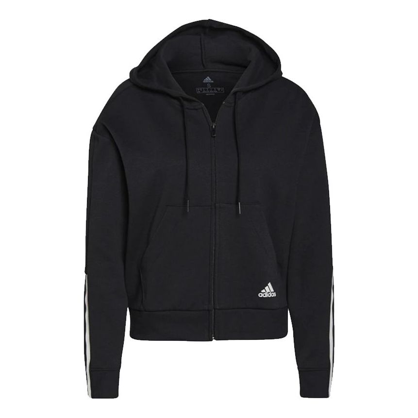 (WMNS) adidas Essentials Loose-Cut 3-Stripes Full-Zip Hoodie 'Black' GS1380