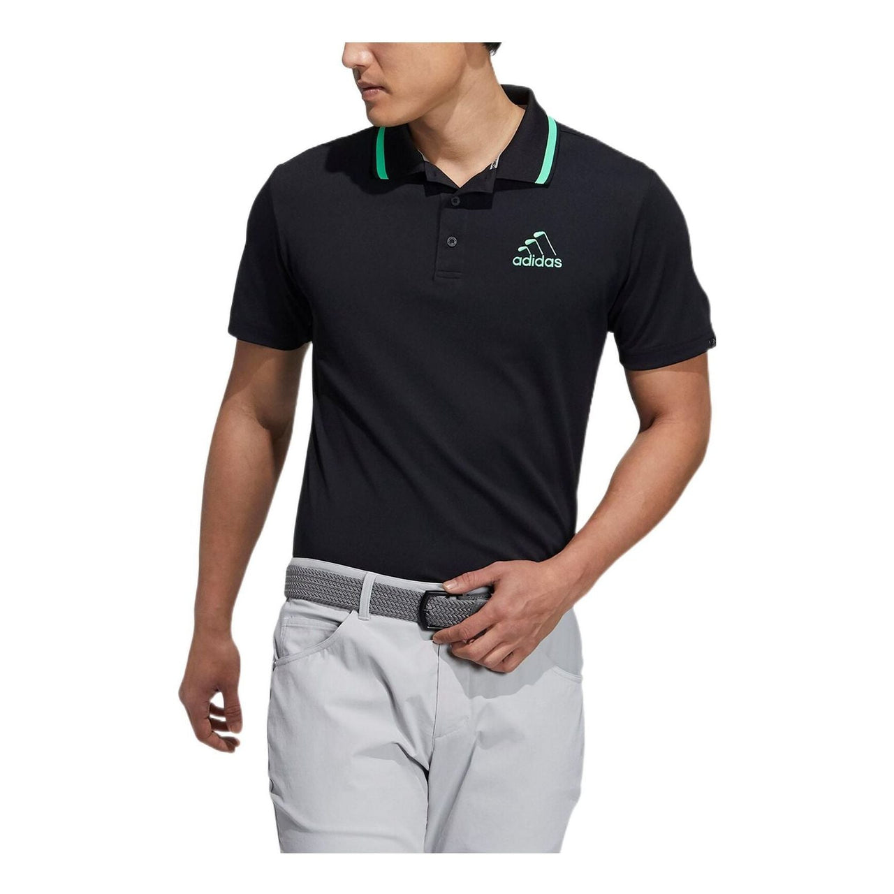 Men's adidas Solid Color Logo Casual Sports Short Sleeve Polo Shirt Black HA1325