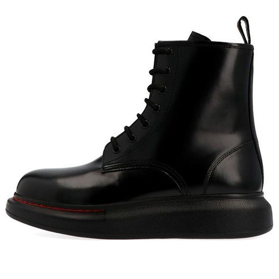 (WMNS) Alexander McQueen Glossed-Leather Platform Ankle Boot 'Black Red' 586394WHX511000