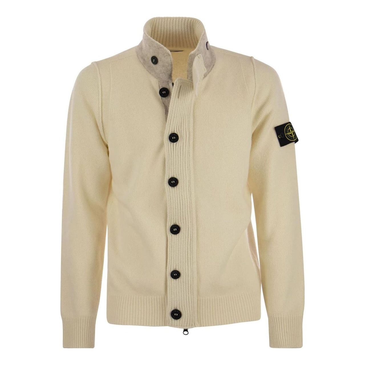 STONE ISLAND High Neck Logo Patch Ribbed Cardigan 'Beige' 7915547A3-V0099