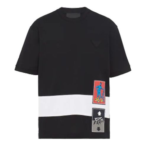 Men's PRADA Printing Knit Short Sleeve Black UJN655-1WL0-F0967-S-201