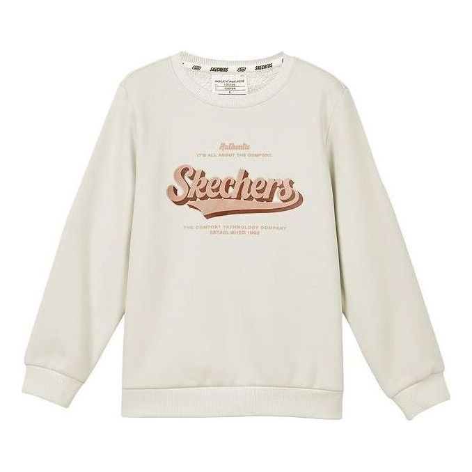 (GS) Skechers Colorful Casual Series Letter Round Neck Fleece Pullover Sweater 'White Pink' L423K098-0074