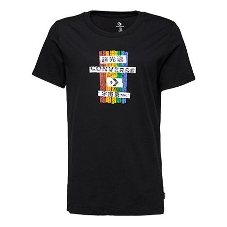 (WMNS) Converse Classic Basic Slim Fit Printing Short Sleeve Black 10018492-A02