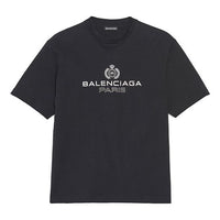 Men's Balenciaga Retro Knit BB Paris Printing Short Sleeve Version Black 594579TGV601000