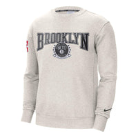 Men's Nike NBA Brooklyn Nets Alphabet Pattern Printing Fleece Round Neck Pullover Birch Color DN4907-051