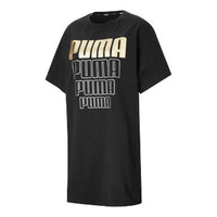 (WMNS) PUMA Printing Short Sleeve Round Neck Dress Black 583870-51